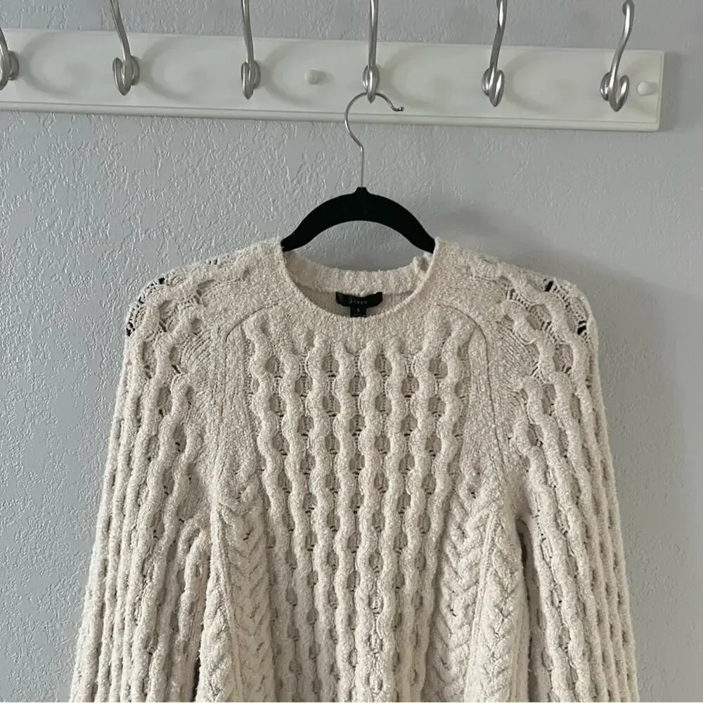 J.Crew Cream Cotton-Blend Bouclé Cable-Knit Sweater